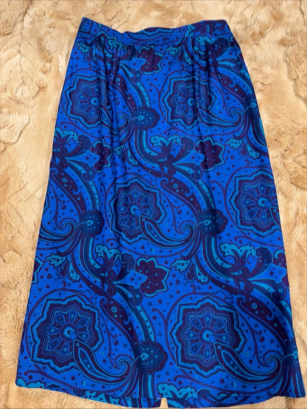 Vintage Silk Paisley Skirt Midi Silk Blue Purple Quiet Luxury